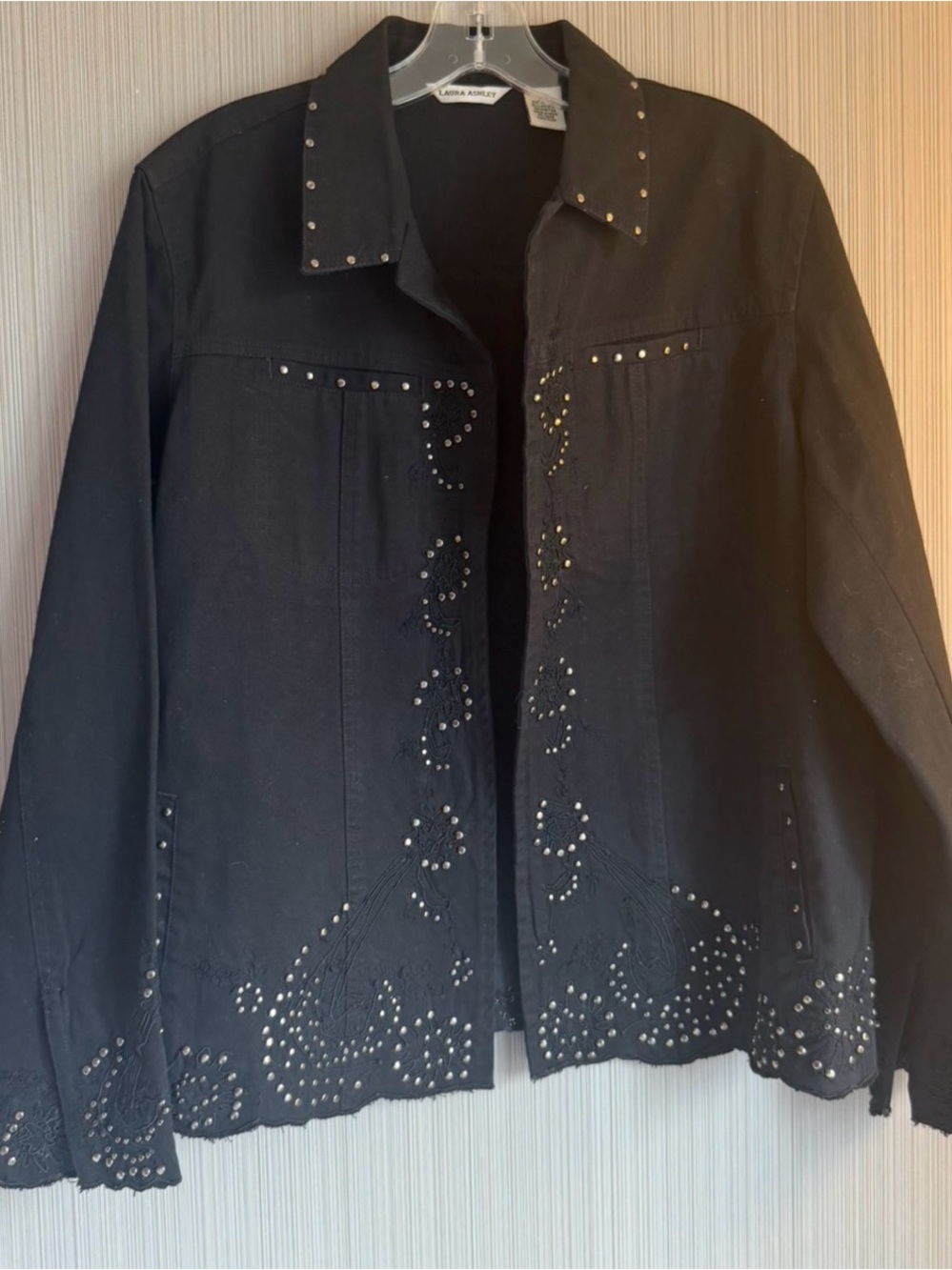 Laura Ashley Black Studded Eyelet Jean Jacket 100% cotton size L